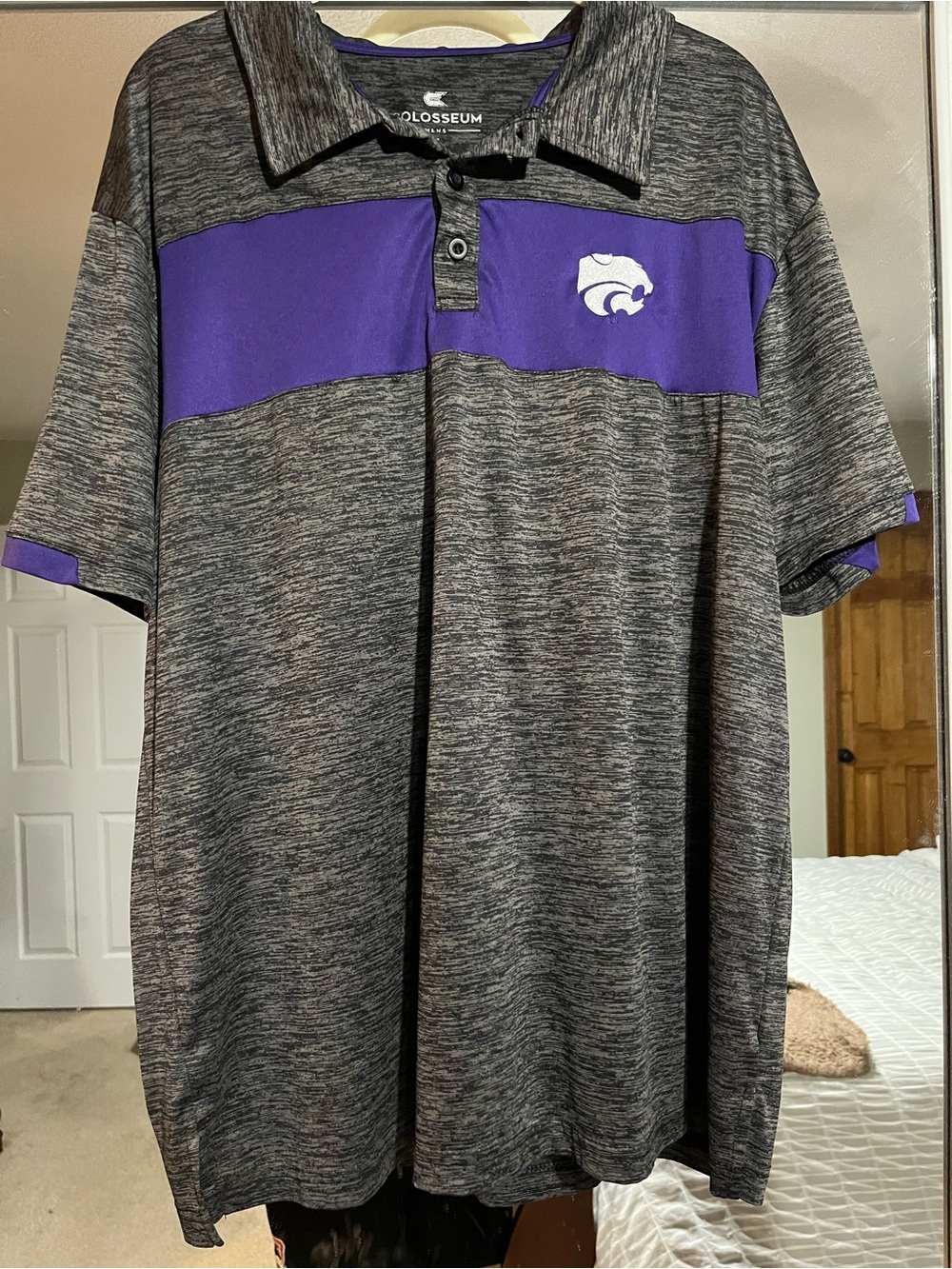 Colosseum Men’s Gray Heather Polo with Purple Chest Panel